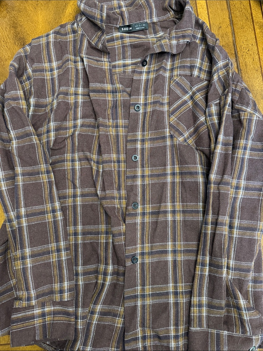 SHEIN Brown and Tan Plaid Button-Down Shirt
